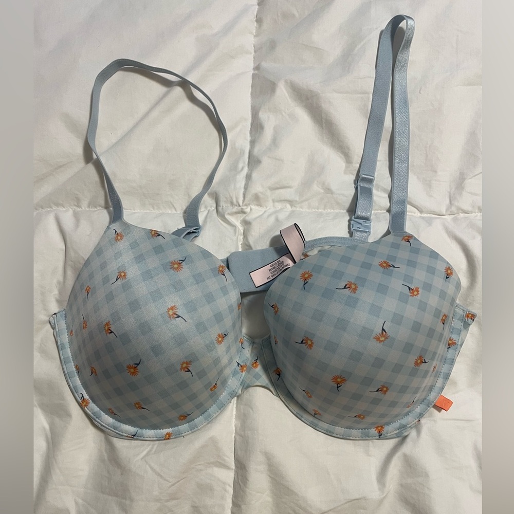 Pink Victoria’s Secret Push-up Blue Gingham and daisies 38D